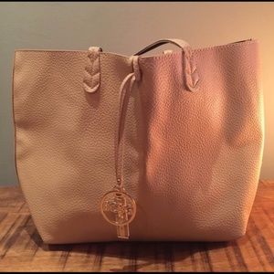 BCBG faux leather tote in pink peach color
